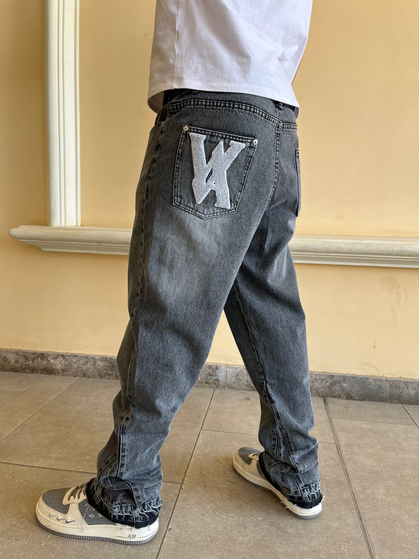 Grey flared jeans